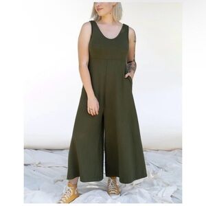 Mien Studios Lakeside Wide Leg Jumpsuit Women 1X Olive Green Relaxed USA Made